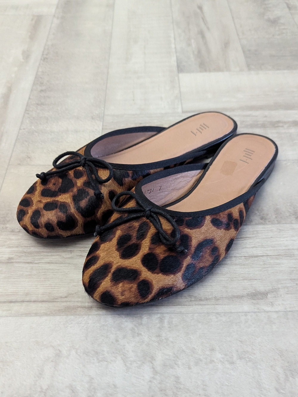 J Jill Womens 7 Cheetah Print Amanda Ballet Slide Mule Slip On Flats Bow Y2K